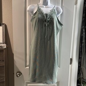 Guess Olive Green Satin Lace-Trim Chemise